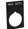 ECX1670-B44  legend plate, plastic, rectangular, black field, black background, white engraved text, legend plate marking "MAN AUTO".