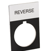 ECX1670A-B08  legend plate, aluminum, rectangular, black field, silver background, black engraved text, legend plate marking "REVERSE".