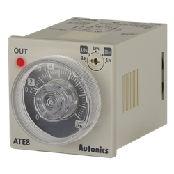 ATE8-41 Autonics Timer, Analog, 1 Sec/ 10 Sec/ 1 Min/ 10 Min/ 1 Hour, Time limit 1C + Instantaneous 1a, 8-Pin