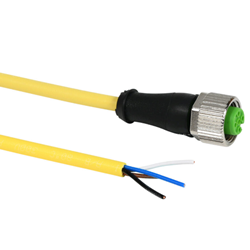 7000-12221-0340200 Murrelektronik connection cable, M12 axial female to pigtail, 4-pole, PUR jacket, yellow, 6.5ft/2m cable length, IP65 IP66K IP67.