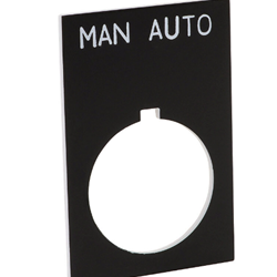 ECX1670-B44  legend plate, plastic, rectangular, black field, black background, white engraved text, legend plate marking "MAN AUTO".