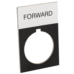 ECX1670A-B04 legend plate, aluminum, rectangular, black field, silver background, black engraved text, legend plate marking "FORWARD".