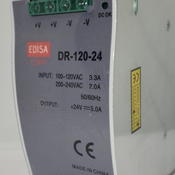 EDISA CORP DR-120-24 DIN Rail Power Supply, 24V 5A 120W, Input 100-240VAC 50/60Hz