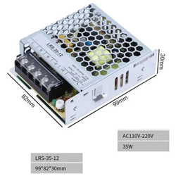 EDISA CORP LRS-35-12 Switching Power Supply, 12V 2.9A 35W, Input 100-240VAC